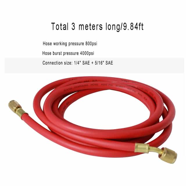 CHUNCHI Red R410a Charging Hose 1/4" 5/16" SAE 9.84ft Long