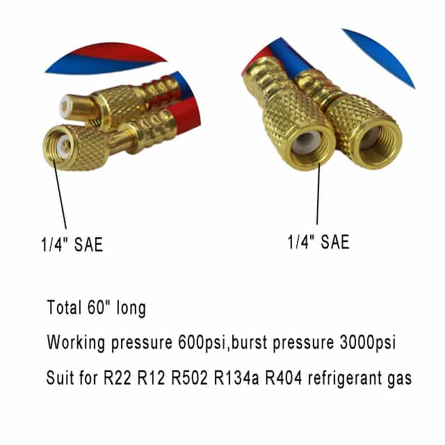 R22 R134a Red Blue 1/4" 1/4" SAE AC Charging Hoses 60" Long,Pack of 2