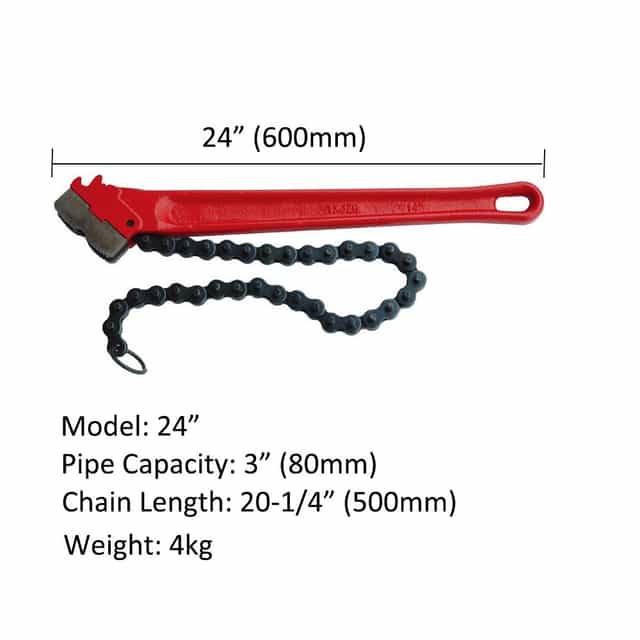Heavy Duty 24 inch Chain Wrench,3in Piping Capacity