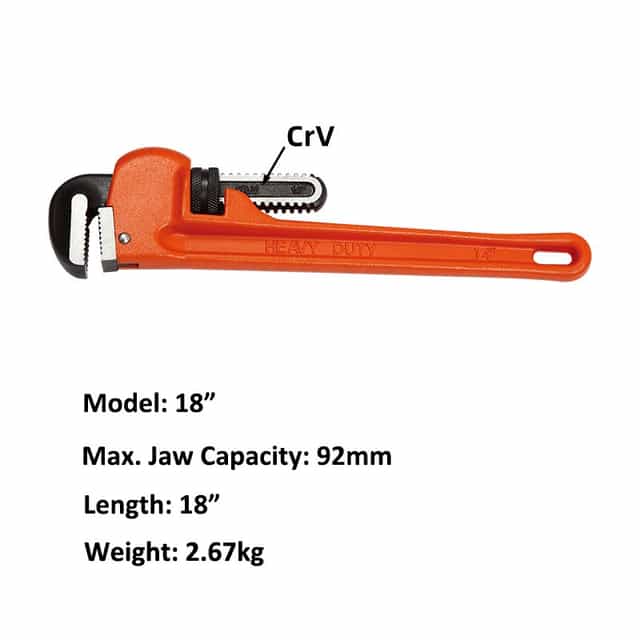 Heavy Duty 18 inch Pipe Wrench, Adjustable Plumbers Wrench