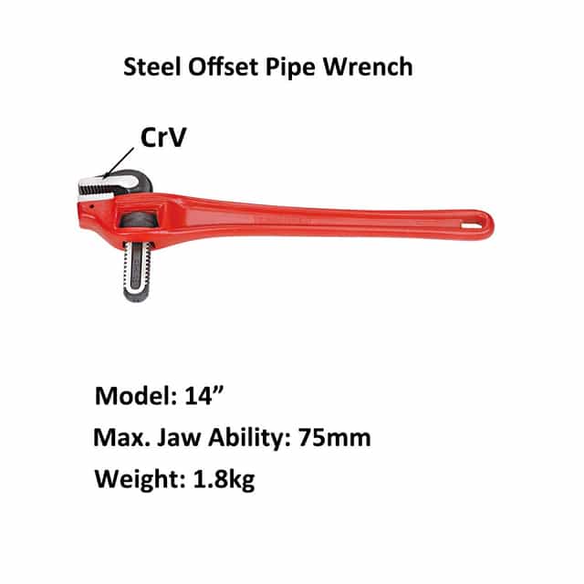 14 inch Offset Pipe Wrench, Steel Adjustable Offset Plumbing Wrench