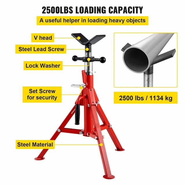 V Head Pipe Stand 1/8"-12" Capacity 2500LBS