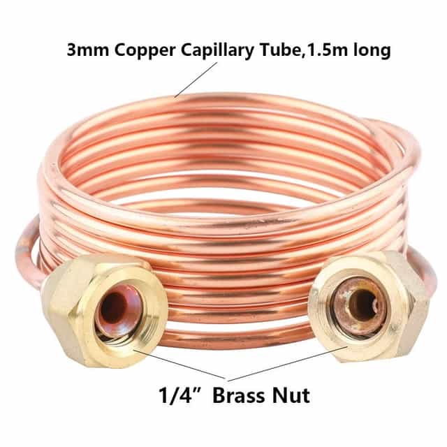 3mm Copper Capillary Tube with Flare Nuts 1/4", 1.5m Long