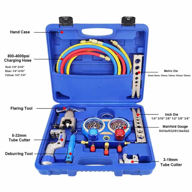 AC Manifold Gauge Set and Flaring Tool Set for R410a R32 R22 R134a