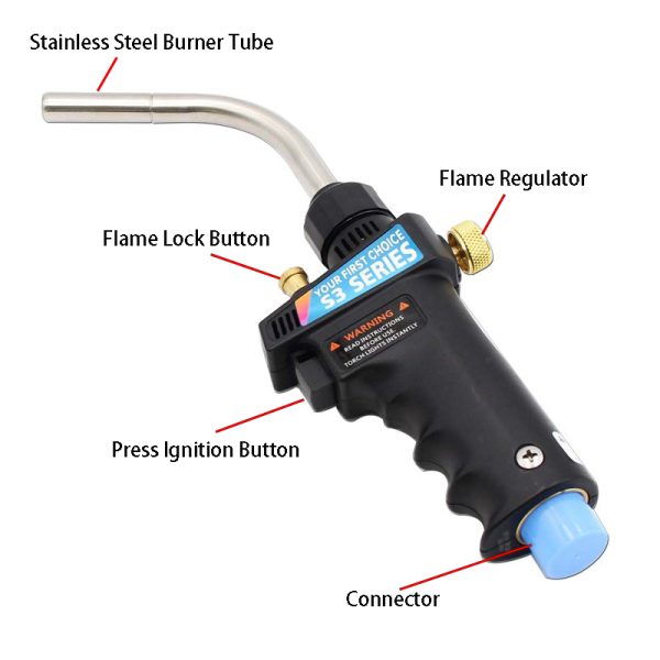 Portable Trigger Start Propane Gas Hose Torch Head with Flame Control Knob and Continuous Use Lock - Image 2