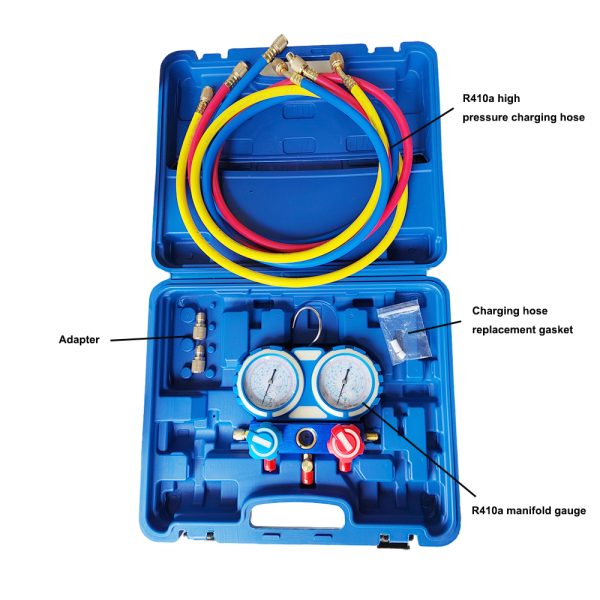 Manifold Gauge Set for R410A R22 R404A R134a Refrigerant charging,60" Red/Yellow/Blue (3pcs) with 2 Adapter - Image 3