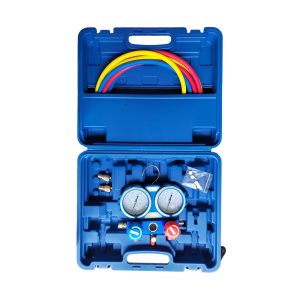 Manifold Gauge Set for R410A R22 R404A R134a Refrigerant charging,60" Red/Yellow/Blue (3pcs) with 2 Adapter
