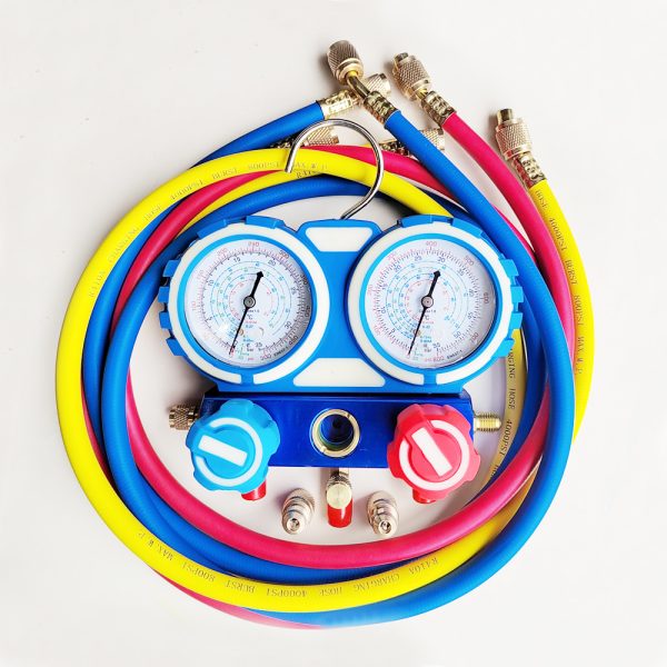 Manifold Gauge Set for R410A R22 R404A R134a Refrigerant charging,60" Red/Yellow/Blue (3pcs) with 2 Adapter - Image 2