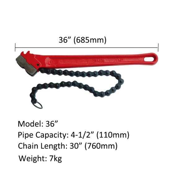 Heavy Duty 36inch Chain Pipe Wrench,4.5in Piping Capacity - Image 2