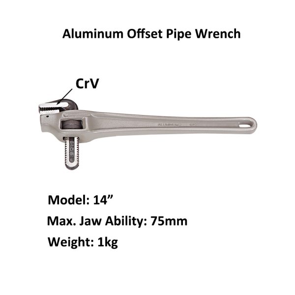 14" Aluminum Offset Pipe Wrench,  Plumbing Wrench - Image 2