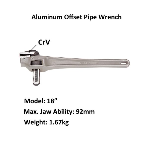 18" Aluminum Offset Pipe Wrench,  Plumbing Wrench - Image 2