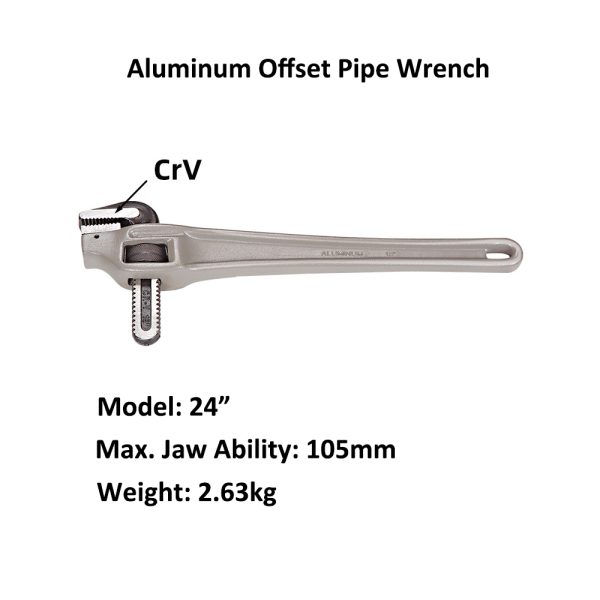 24" Aluminum Offset Pipe Wrench,  Plumbing Wrench - Image 2
