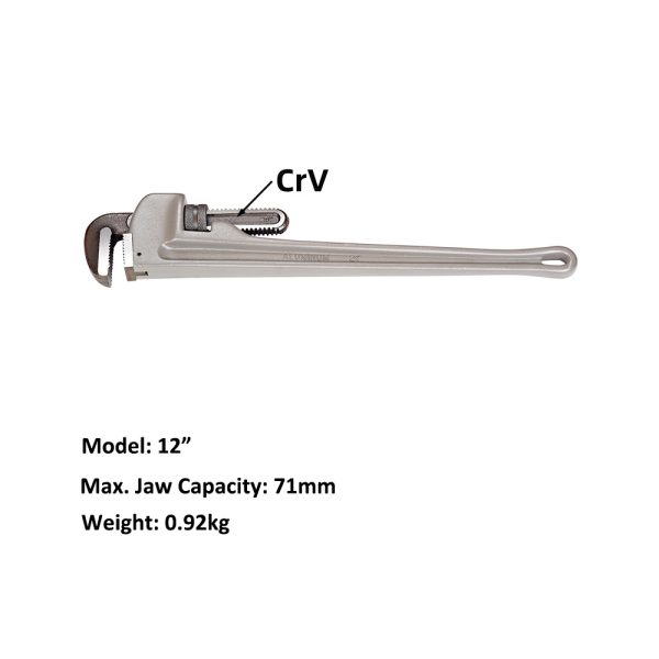 12-inch Heavy Duty Aluminum Straight Pipe Wrench, Adjustable Plumbing Wrench - Image 2
