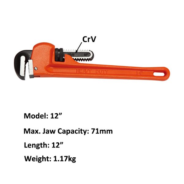 12-inch Heavy Duty Straight Pipe Wrench, Adjustable Plumbing Wrench - Image 2