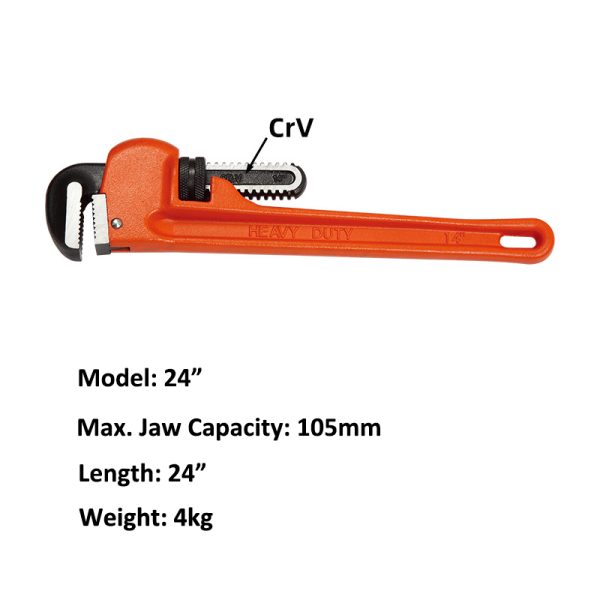 24-inch Heavy Duty Straight Pipe Wrench, Adjustable Plumbing Wrench - Image 2