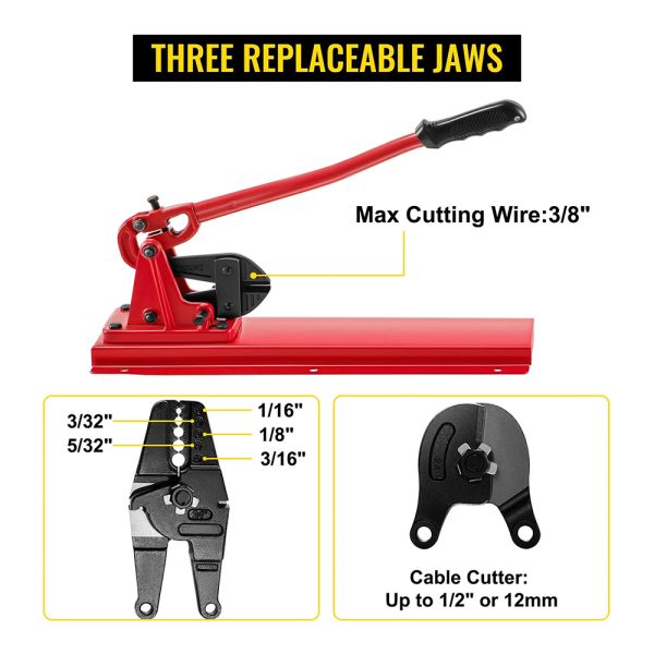 24" Bench Swaging Tool, 3 in 1 Bolt Cutter with Wire Rope Crimper Head and Cable Cutter Head - Image 4