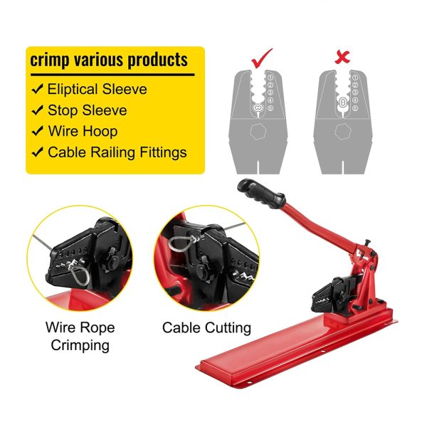 24" Bench Swaging Tool, 3 in 1 Bolt Cutter with Wire Rope Crimper Head and Cable Cutter Head - Image 7