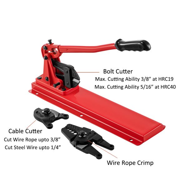 24" Bench Swaging Tool, 3 in 1 Bolt Cutter with Wire Rope Crimper Head and Cable Cutter Head - Image 3